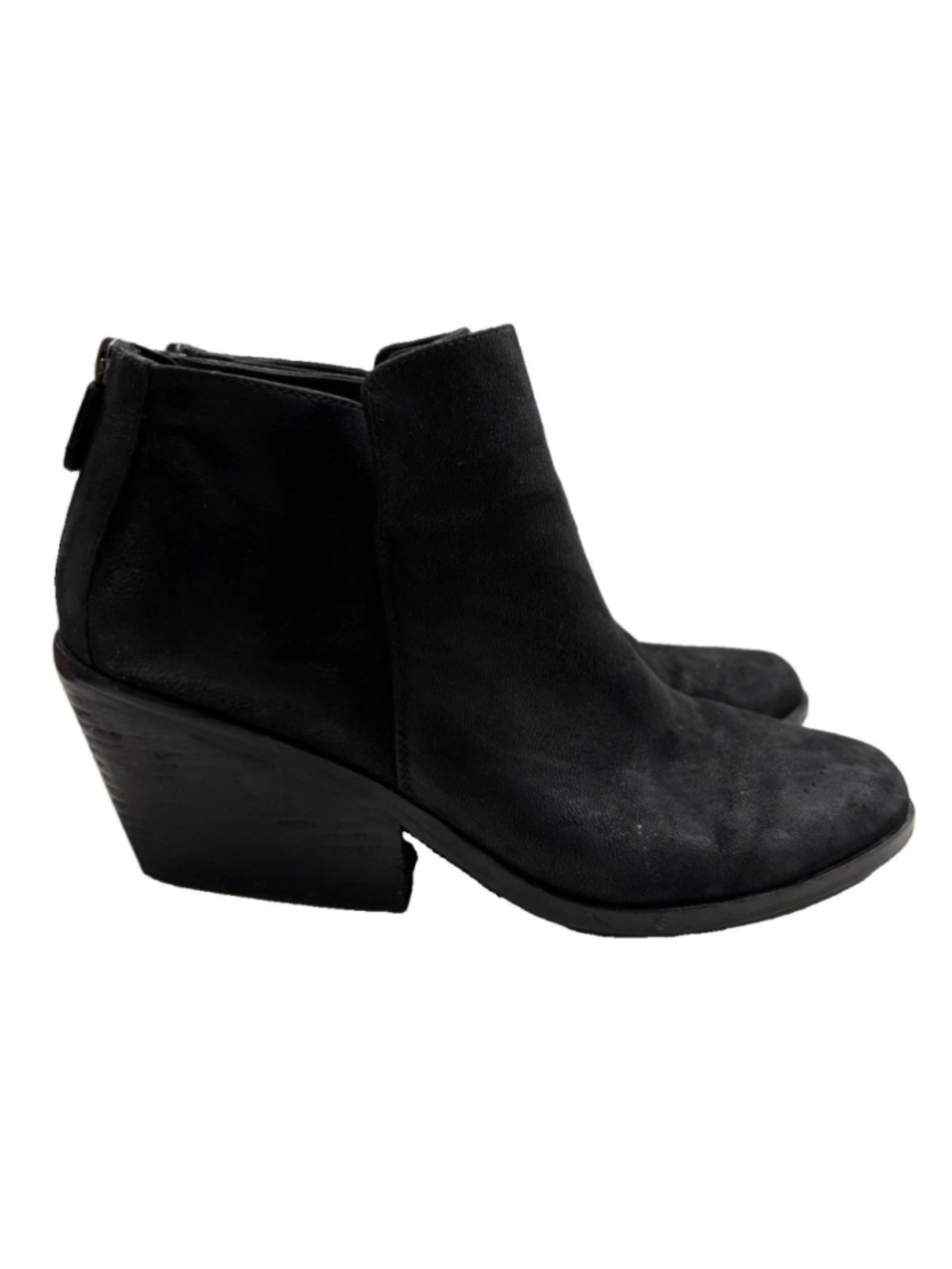 Eileen Fisher Black Leather Ankle Booties Women’s 9.5 Back Zip Block Heel - Picture 3 of 11